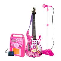 Karaoke Microphone Guitar Musical Set Multifunctional Musical Instruments Kits Adjustable Volume rožinė