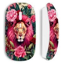 Souris sans fil maniacase blanche Tête de lion avec fleurs et feuilles