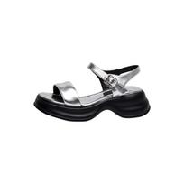 Krazing Pot Sheepskin Peep Toe Thick High Heels Summer Shoes Buckle Straps Platform Casual Women Sandals 34 sidabras
