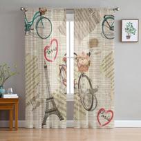 Paris Vintage Newspaper Sheer Curtain For Living Room Bedroom Voile Curtains For Window Organza Curtains Party Tulle Drapes 135W x 114H(cm) gray