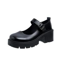 Lolita Shoes Japanese Girl Platform Juodi aukštakulniai madingi apvalūs pirštai Mary Jane Moteriški lakinės dirbtinės odos studentiški Cosplay batai 39 black