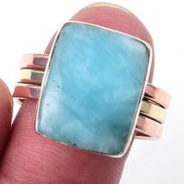 Natural Amazonite Gemstone Handmade 925 Sterling Silver Two Tone Ring S.9 j0R37