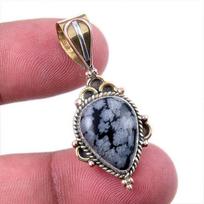 Natūralus Sniego Obsidiano Brangakmenis 925 Kieto Sidabro Dviejų Tonų Pakabukas 1,50  i4w50 gray