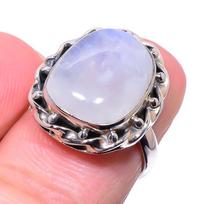 Natural Rainbow Moon Stone Gemstone 925 Solid Sterling Silver Ring Size 5.5 G5m21 white