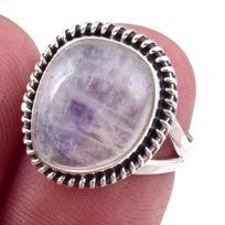 Natural Rainbow Moon Stone Gemstone Handmade 925 Sterling Silver Ring S.6 i7Z86 gray