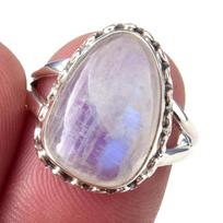 Natural Rainbow Moon Stone Gemstone Handmade 925 Sterling Silver Ring S.7 D9a17 gray