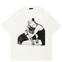 Streetwear Dobermano grafikos marškinėliai Medvilniniai marškinėliai Unisex viršūnės Vasariniai marškinėliai trumpomis rankovėmis M balta