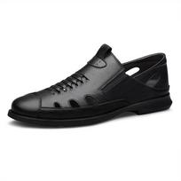 Luxury Brand Genuine Leather Men Sandals Moccasins Man Business Dress Hollow Out Sandals 38 juoda