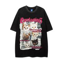 Trendy Summer New American Style Trend Retro Washed Vintage Letter Print Short Sleeved Men's and Women's Hip-hop XXL pilka