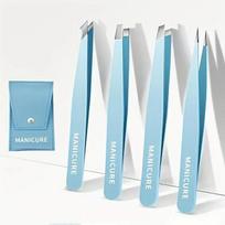 Eyebrow Tweezer Colorful Hair Beauty Fine Hairs Puller Stainless Steel Slanted Eye Brow Clips Removal Makeup Tools WY9195 Sky Blue 4PCS