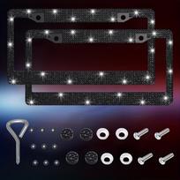 2 vnt Bling plastikiniai valstybinių numerių rėmeliai – rankų darbo plastikinis ir kalnų krištolinis dangtelis, atsparus rūdijimui, JAV 2pcs juoda
