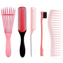 5 Pcs/set Detangling Brush Set Cushion Nylon Bristle Shampoo Brush Dual Edge Brush Teasing Brush Styling Comb Salon black