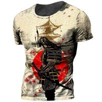 2022 Vintage Japan Samurai Men's T Shirt O-Neck Cotton Short Sleeve Tops 3D Print Oversized Punk Streetwear Men's Clothing Tees 6XL brown