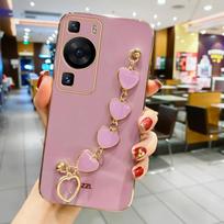 Wrist Strap Plating phone case For Huawei P60 Pro + P60 Art P50 P40 P30 P20 Lite Mate 50 Pro 40 30 20 soft Slim Bracelet Cover For Mate 30 Pro violetinė