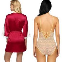 Ladysta Chalatas V formos iškirpte Naktiniai drabužiai & Moteriška Teddy suknelė Babydoll smėlio spalvos - Universalus dydis (S/M/L) beige