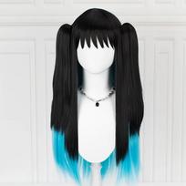 Cosplay jaunimo dviguba arklio uodega gradiento mėlyna galvos juosta madinga ir madinga ilgi tiesūs plaukai white