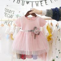 Toddler Girl Tutu Dress Summer Fashion Short Sleeve Princess Dress Cute Flower Girl Wedding Dress 80 rožinė