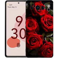 Phone Case For Google Pixel 8 A 7 6 Pro 6A 5G Black Soft Shockproof Back Cover TPU Shell Coque Beautiful Red Rose Flowers Pixel 8