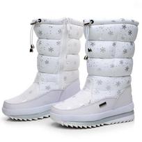 Lauko slidinėjimo batai Winter Plus Velvet Stori spausdinti Vidutinio vamzdžio sniego batai Atsparūs vandeniui Neslystantys moteriški aukšti batai 41 balta