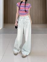 90s New Straight Retro Light Blue Jeans Women American Elegant Loose High Waist Design Trousers Streetwear Fashion Wide Leg Pants Summer S šviesiai mėlyna spalva