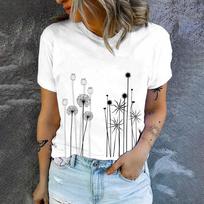 Street Fashion Loose Breathable Short Sleeve Top Dandelion Print High-quality Women's T-shirt Summer Simple New Crewneck T-shirt 6XL gray