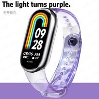 TPE+TPU Strap For Xiaomi Mi Band 8 Transparent Color Change Exposed To Sunlight for Xiaomi Miband 8 Replacement Bracelet Mi 8 violetinė