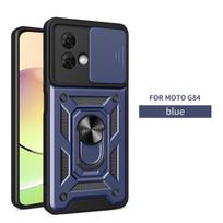 MotoG84 5G dėklui Magnetinis automobilio laikiklis žiedinis telefono dėklas, skirtas Motorola Moto G84 G 84 5G slankiojančios kameros šarvai, atsparus smūgiams galinis dangtelis For Moto G84 5G mėlyna