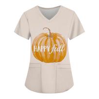 Halloween Women's Printed V-Neck PocketNursing Uniform L turkis