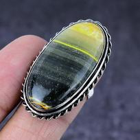 Bumblebee Jasper Gemstone Handmade 925 Steling Silver Jewelry Ring Size 7 B3b72 gray