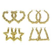Large Bamboo Earrings Hip-Hop Gold Ladies Hoop Bling Circle 1