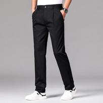 Business Casual Trousers With Ice Silk Drape, Elastic Waist, High Waist, Small Straight Leg For Men 28 juoda