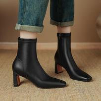 Krazing Pot Microfiber Square Toe Winter Chunky Heels Modern Short Boots Women Size 42 Office Lady Elastic Ankle Boots 34 juoda