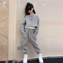 Girls' Spring and Autumn Long-sleeved Wide-leg Pants Two-piece Fried Street Pants High-waisted Women's Korean Style 110 gray