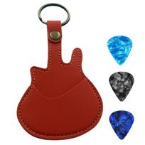 Guitar Picks Holder Case with 3 Picks, PU Leather Picks Bag and Picks Carrying Case with Keyring for Guitar Bass Ukulele oranžinė