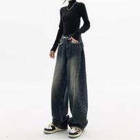 Black Harajuku Y2K Baggy Jeans Women Streetwear Retro Fashion Autumn High Waist Pants Loose Wide Leg Denim Trousers XXXXXL mėlyna