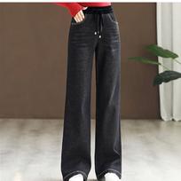 Women Baggy High Waist Wide Leg Jeans Korean Streetwear Oversized Straight Denim Pants Spring Fall Causal Pants 32 juoda