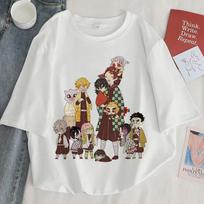 Demon Slayer Print T shirt Unisex Harajuku Aesthetic White Tops Tee Tshirt Japan Anime Ullzang FeUnisex TShirt summer black t-shirt S gray