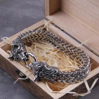 Niekada neblunkanti roko vikingų vilko pakabuko apyrankė vyriška nerūdijančio plieno tinklelio grandinėlė auksinio vilko pankroko apyrankės baikerių papuošalai 21cm