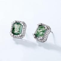 Smaragdo pjūvio auskarai 925 sidabras Unikalios geometrijos vinukai moterims Moss Agate auskarai samanų žalios spalvos