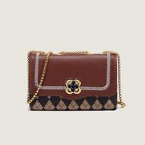 Hong Kong trendy brand lucky flower bag small fragrant wind diamond bag temperament versatile women's shoulder crossbody handbag 20*7*13 tamsiai ruda spalva
