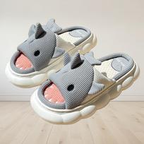 Little Shark Linen Slippers All-season Indoor Cotton Mop Home Cute Cartoon Cotton and Linen Cool Slippers 36-37