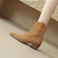 Krazing Pot Nubuck Autumn Cow Suede Winter Shoes Med Heels Big Size Cowboy Boots Office Lady Keep Warm Ankle Boots 34 ruda