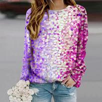 Tops For Women Gradient Glitter Print Round Neck Long Sleeve T-shirt Fall Casual Slim Pullover Women's Long Sleeve Top 8XL šviesiai mėlyna spalva