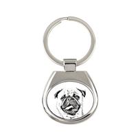 Mopsas - raktų pakabukas su šunimi, raktų pakabukas su spauda, ​​personalizuotas pakabukas iš prekės ženklo Art-Dog sidabras