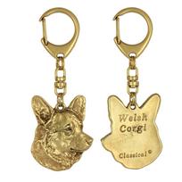 Cardigan Welsh Corgi – paauksuotas raktų pakabukas su šunimi dovanų dėžutėje, rankinės puošmena, prabangus Art-Dog prekės ženklo aksesuaras beige