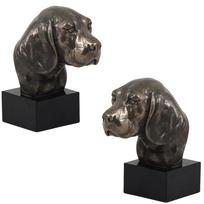 Biglis – šuns statula, biustas ant akmeninio pagrindo, skulptūra, trofėjus šunų parodai, prekės ženklo „Art-Dog“ ruda