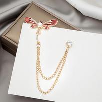 Retro Rhinestone Butterfly Pearl Brooches Dragonfly Insect Tassel Chain Enamel Pins Shirt Suit Corsage Neutral Fashion Jewelry mėlyna