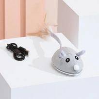 Interaktyvus pelių žaislas katėms USB žiurkė su plunksnų žaislais Žaidimo-gaudymo dresūros žaislas naminiams kačiukams, naminių gyvūnėlių reikmenys, kačių medžio žaislas pilka spalva