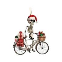 Kalėdų Kaukolės Papuošalas Santa Skrybėlė Skeletas Važiuojantis Dvirračiu Akrilinis Pakabukas Kalėdų Eglutė