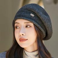 Women's Solid Color Knitted Wool Beret Hat, Versatile Thick Winter Warm Beret, Nylon Material, Stretch Fit, City Style